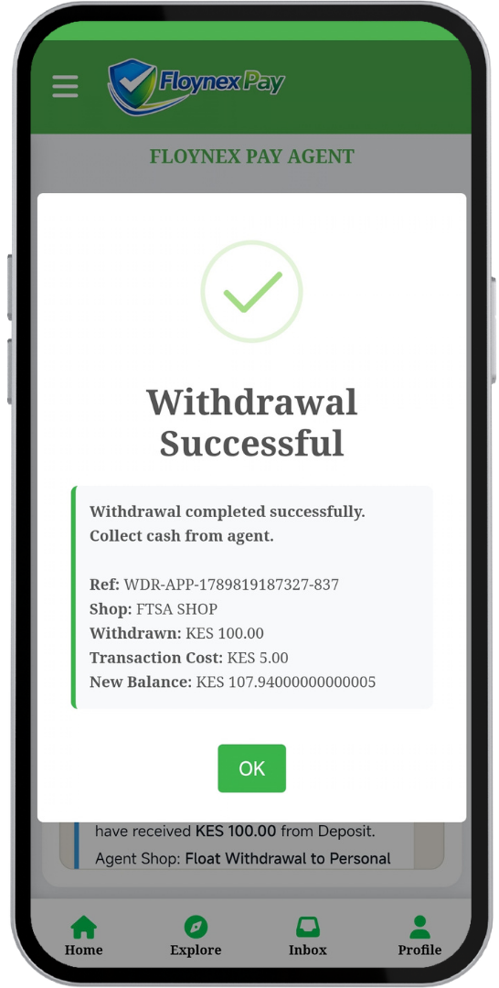 Step 6: Withdrawal Successful