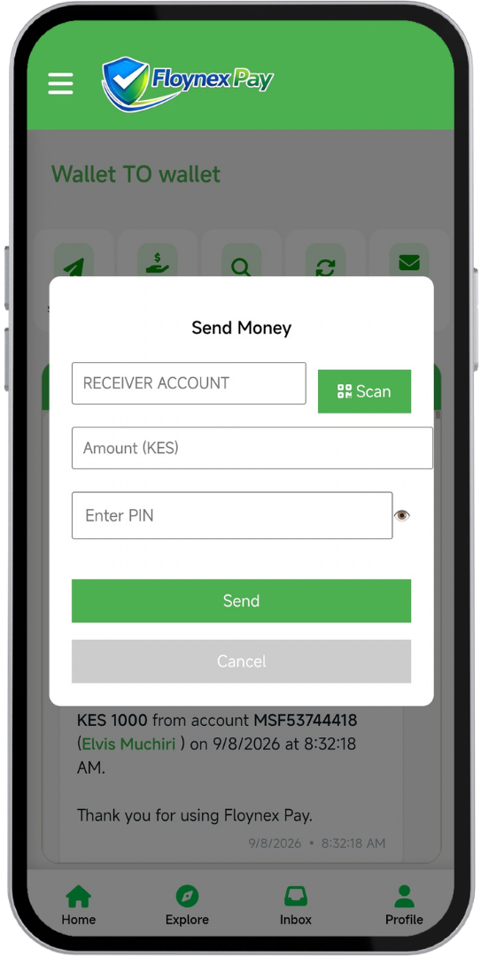 W2W Step 3: Send Money Form